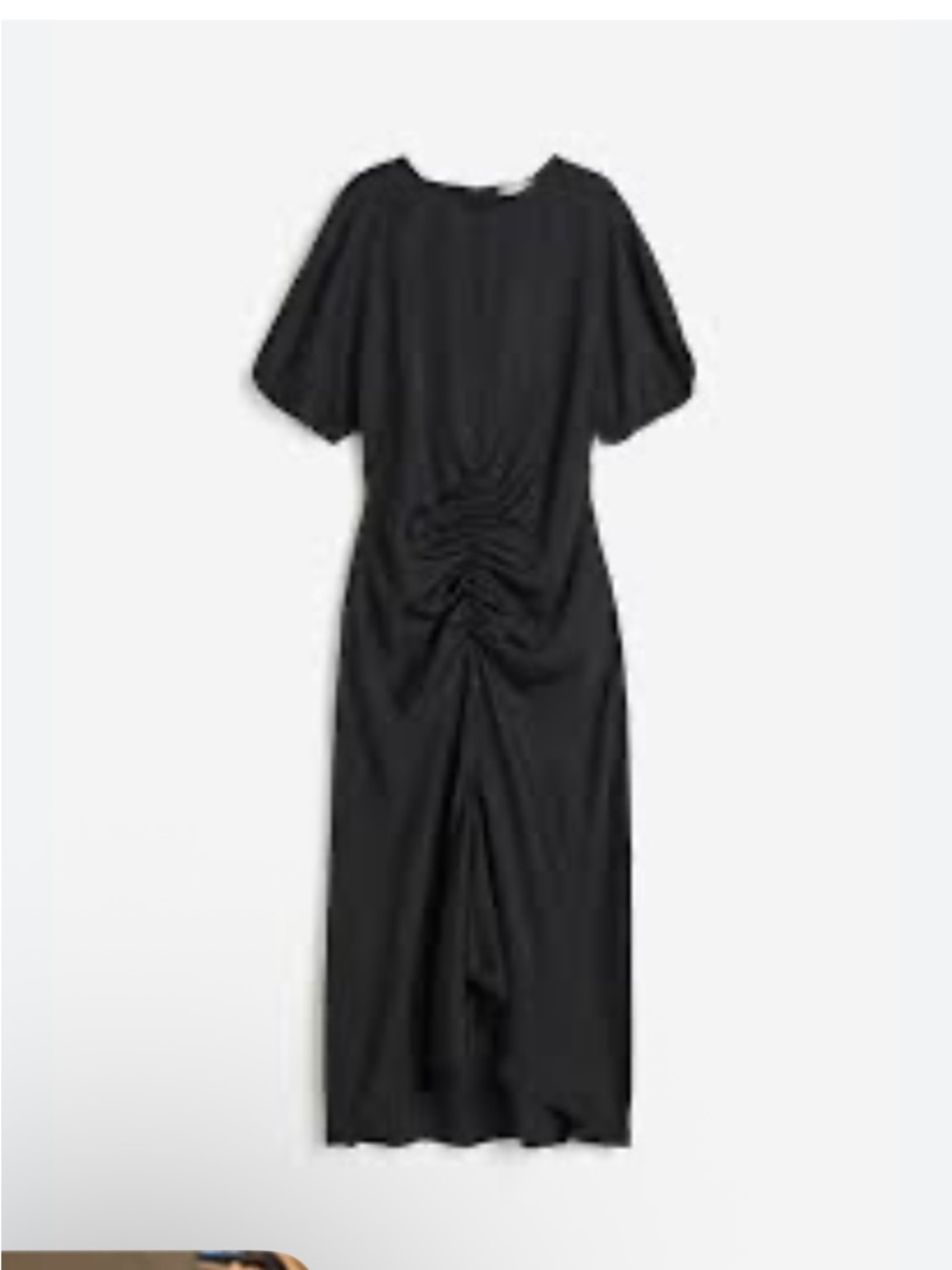 H&M Black Ruched Midi Dress with Puff Sleeves